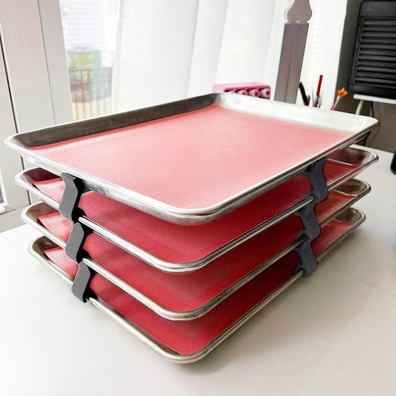 مجموعة رف صينية الخبز الأسود 4 قطع، موفر للفضاء، قوس فاصل للصواني - Image 5